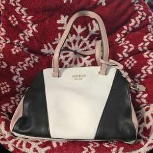 Guess Black and White Satchel with Pink Accents